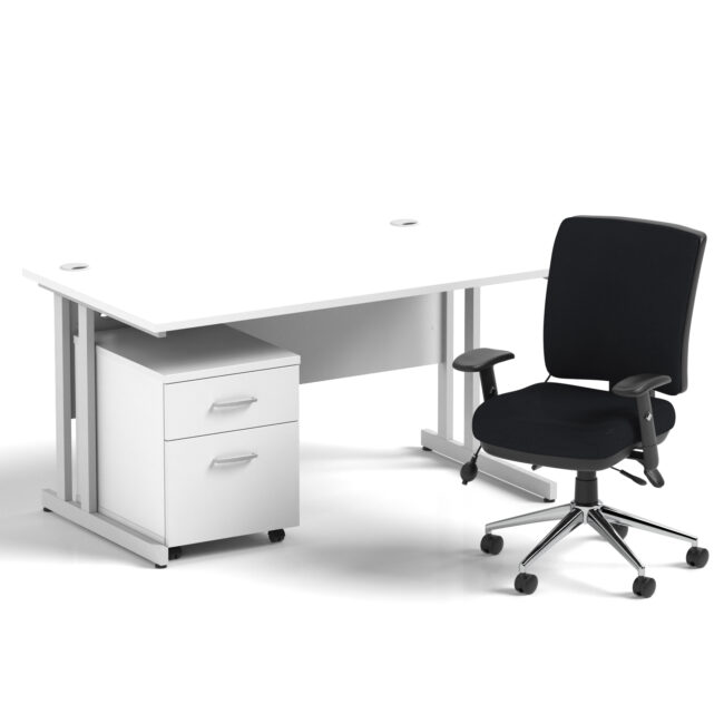 Impulse 1400mm Cantilever Straight Desk With Mobile Pedestal and Chiro Medium Back Black Operator Chair - Image 9