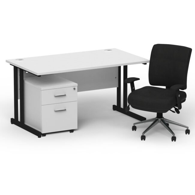 Impulse 1400mm Cantilever Straight Desk With Mobile Pedestal and Chiro Medium Back Black Operator Chair - Image 54