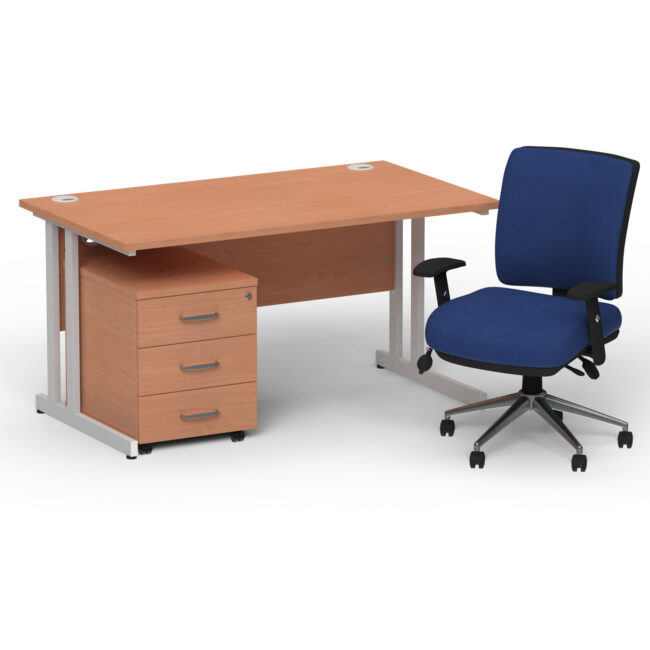 Impulse 1400mm Cantilever Straight Desk With Mobile Pedestal and Chiro Medium Back Blue Operator Chair - Image 13
