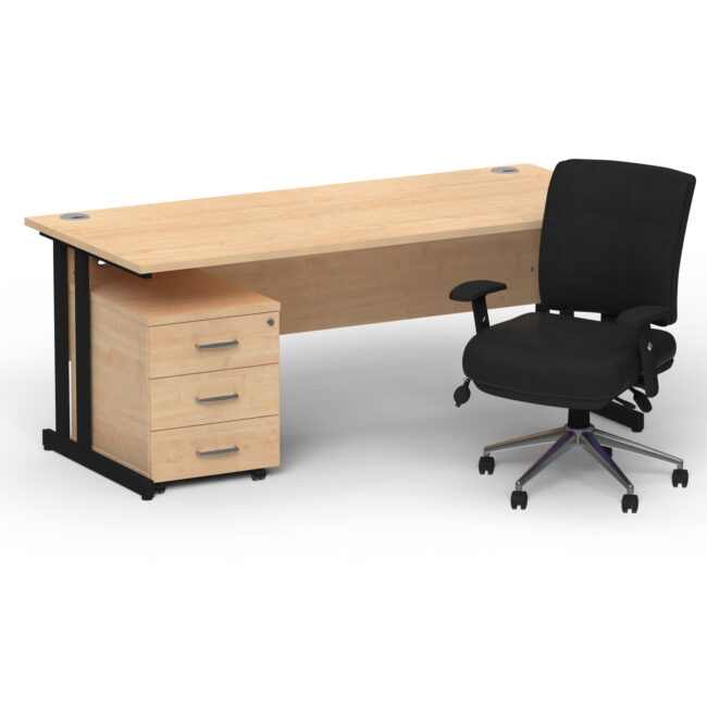 Impulse 1600mm Cantilever Straight Desk With Mobile Pedestal and Chiro Medium Back Black Operator Chair - Image 63