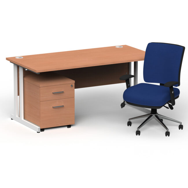 Impulse 1800mm Cantilever Straight Desk With Mobile Pedestal and Chiro Medium Back Blue Operator Chair - Image 25