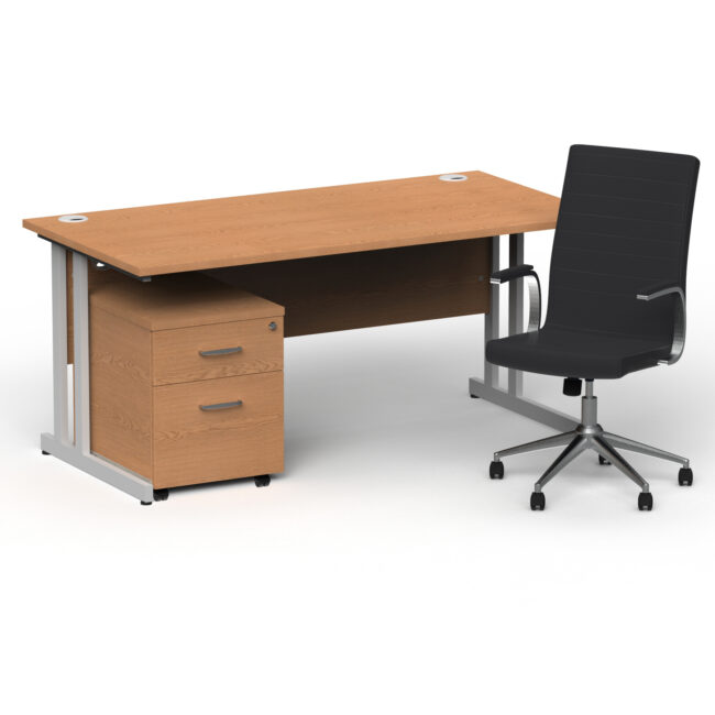 Impulse 1600mm Cantilever Straight Desk With Mobile Pedestal and Ezra Black Executive Chair - Image 5