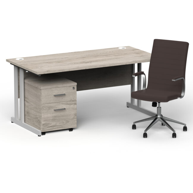 Impulse 1600mm Cantilever Straight Desk With Mobile Pedestal and Ezra Brown Executive Chair - Image 11
