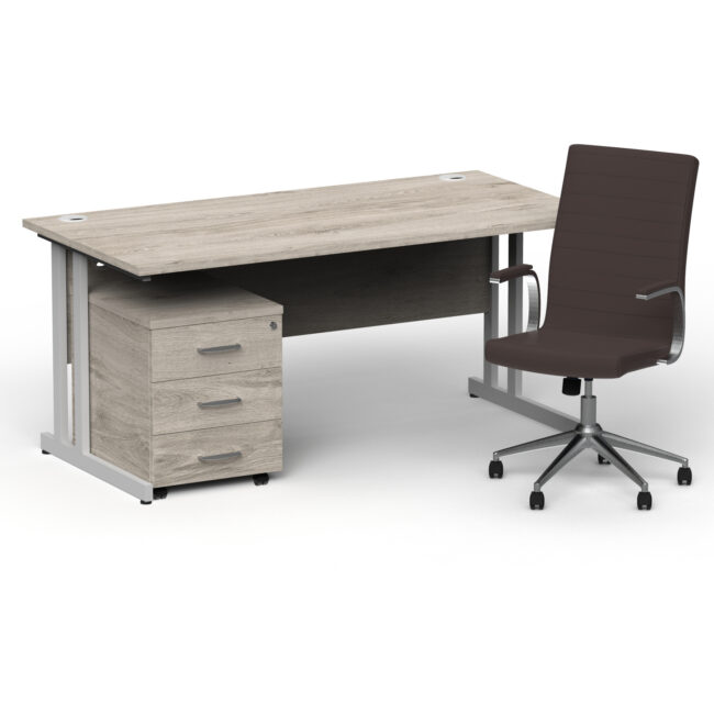Impulse 1600mm Cantilever Straight Desk With Mobile Pedestal and Ezra Brown Executive Chair - Image 23