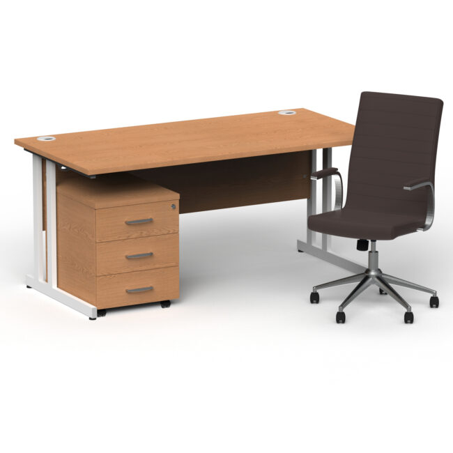 Impulse 1600mm Cantilever Straight Desk With Mobile Pedestal and Ezra Brown Executive Chair - Image 37
