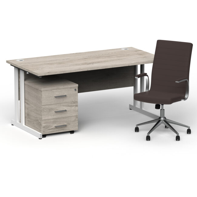 Impulse 1600mm Cantilever Straight Desk With Mobile Pedestal and Ezra Brown Executive Chair - Image 47