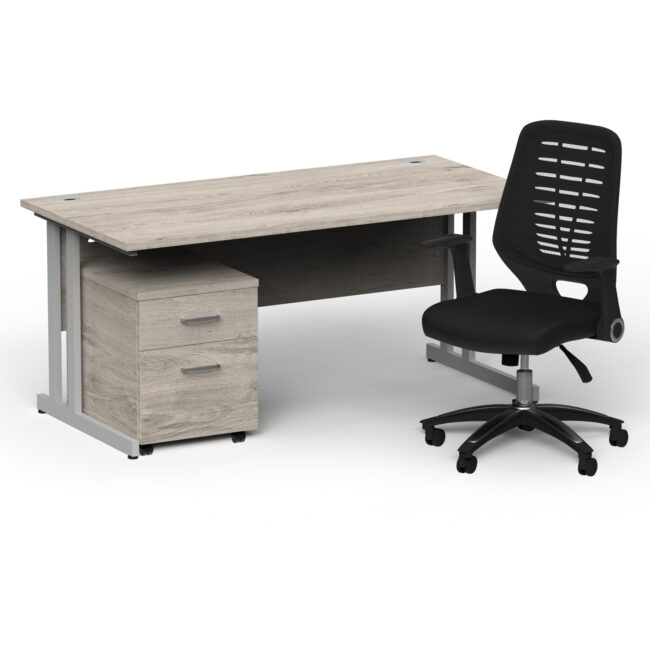 Impulse 1600mm Cantilever Straight Desk With Mobile Pedestal and Relay Black Back Operator Chair - Image 11
