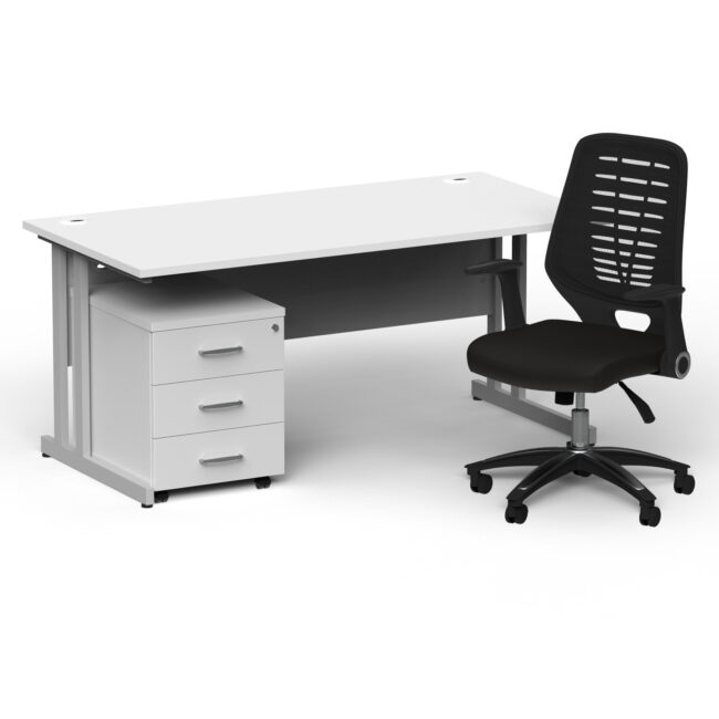 Impulse 1600mm Cantilever Straight Desk With Mobile Pedestal and Relay Black Back Operator Chair - Image 21