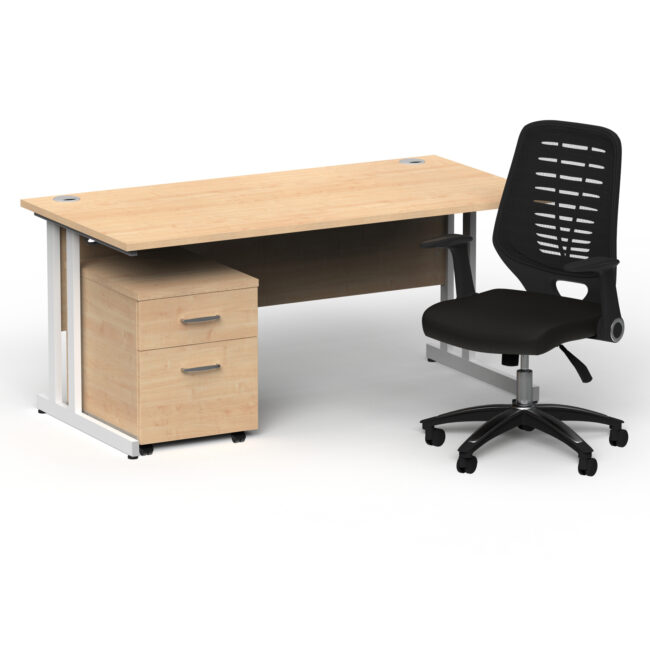 Impulse 1600mm Cantilever Straight Desk With Mobile Pedestal and Relay Black Back Operator Chair - Image 27
