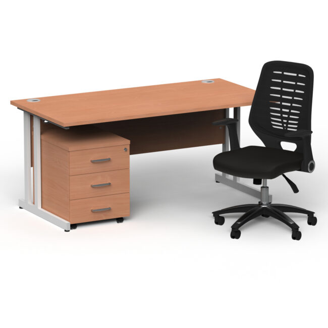 Impulse 1600mm Cantilever Straight Desk With Mobile Pedestal and Relay Black Back Operator Chair - Image 37
