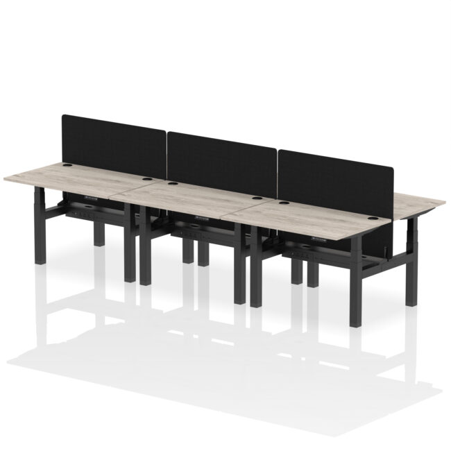 Air Back-to-Back Height Adjustable Bench Desk - 6 Person with Black Straight Screen - Image 7