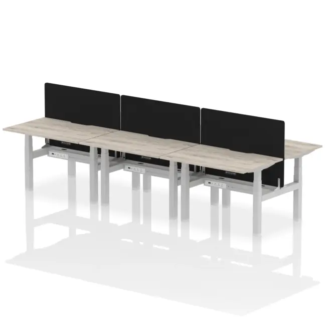 Air Back-to-Back Scalloped Edge Height Adjustable Bench Desk - 6 Person with Black Straight Screen - Image 5