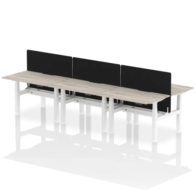 Air Back-to-Back Scalloped Edge Height Adjustable Bench Desk - 6 Person with Black Straight Screen - Image 6