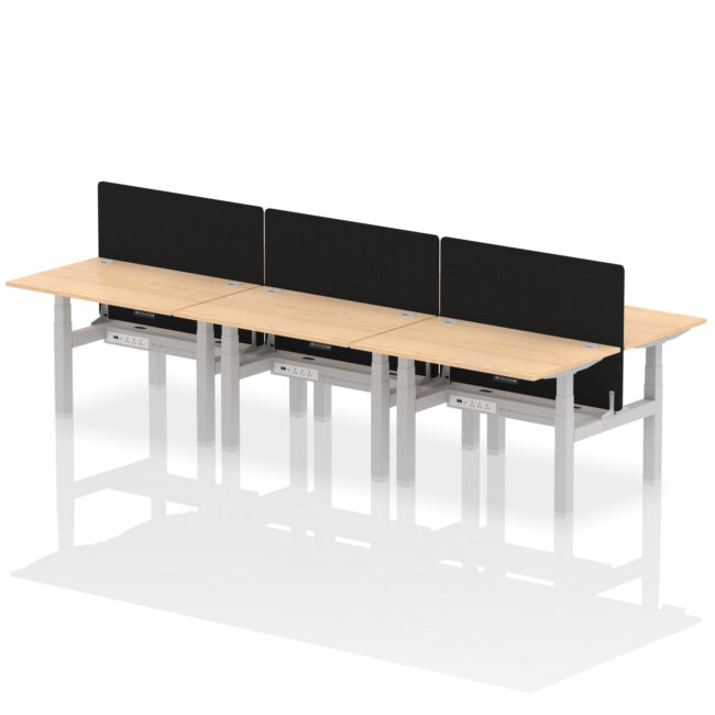 Air Back-to-Back Height Adjustable Bench Desk - 6 Person with Black Straight Screen - Image 11