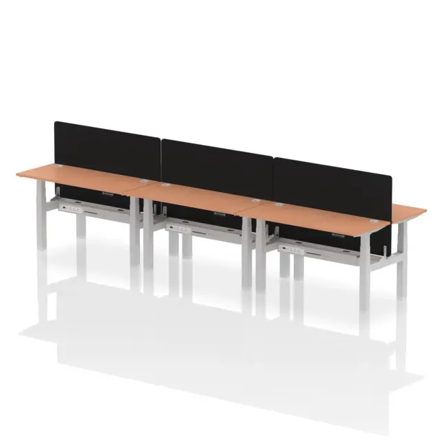 Air Back-to-Back Slimline Height Adjustable Bench Desk - 6 Person with Black Straight Screen - Image 23