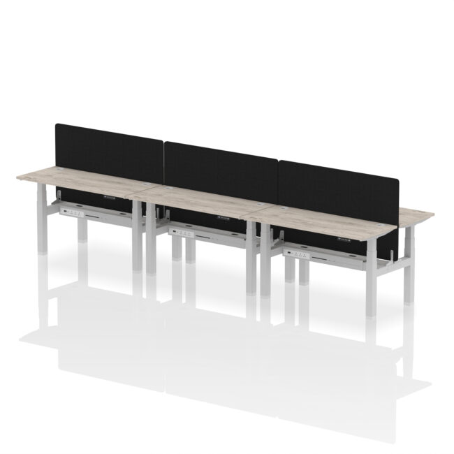 Air Back-to-Back Slimline Height Adjustable Bench Desk - 6 Person with Black Straight Screen - Image 29