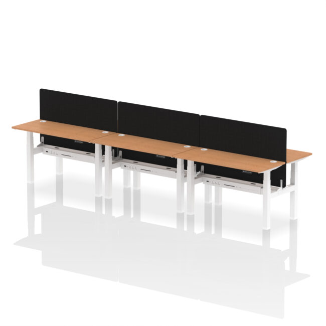 Air Back-to-Back Slimline Height Adjustable Bench Desk - 6 Person with Black Straight Screen - Image 36
