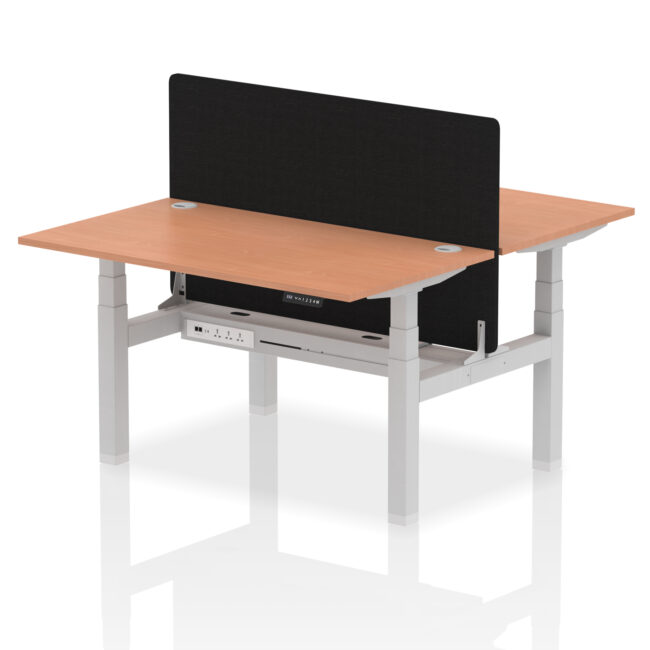 Air Back-to-Back Height Adjustable Bench Desk - 2 Person with Black Straight Screen - Image 23