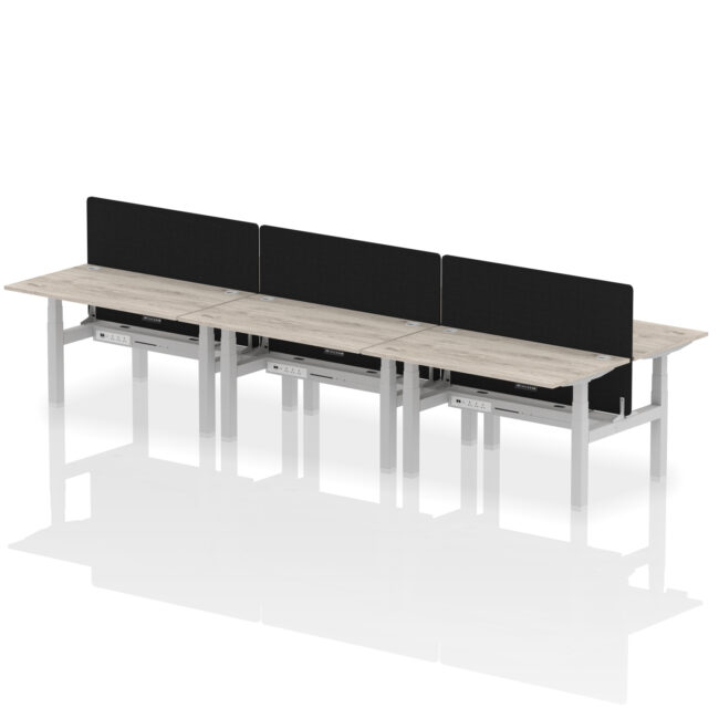 Air Back-to-Back Height Adjustable Bench Desk - 6 Person with Black Straight Screen - Image 29