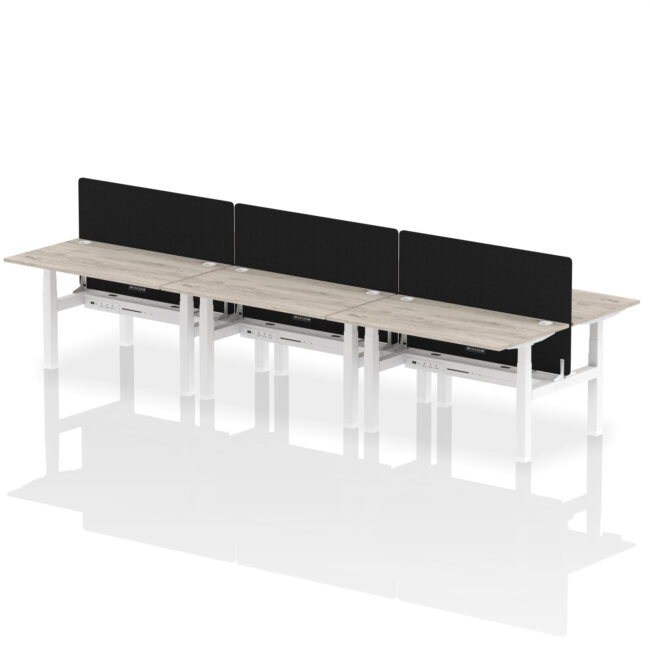 Air Back-to-Back Height Adjustable Bench Desk - 6 Person with Black Straight Screen - Image 30