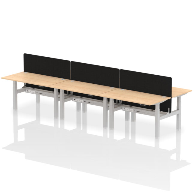 Air Back-to-Back Height Adjustable Bench Desk - 6 Person with Black Straight Screen - Image 32