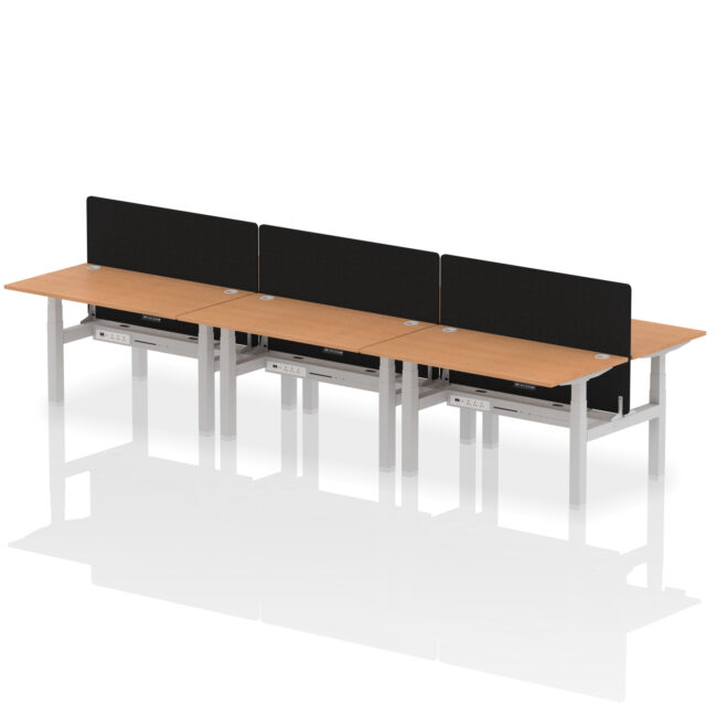 Air Back-to-Back Height Adjustable Bench Desk - 6 Person with Black Straight Screen - Image 35