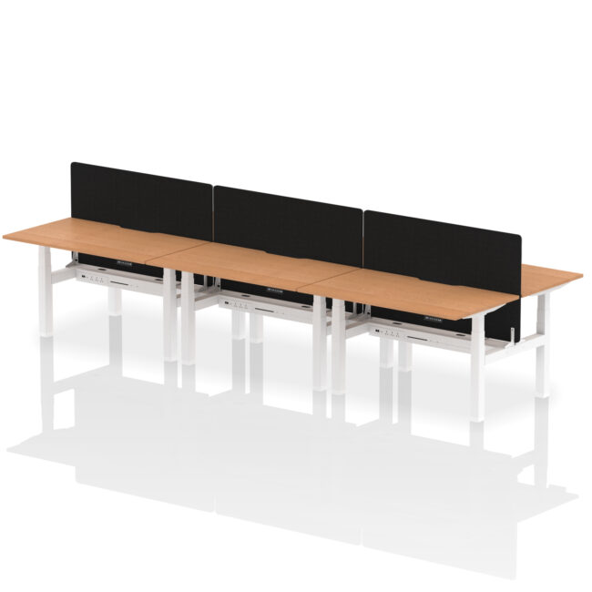 Air Back-to-Back Scalloped Edge Height Adjustable Bench Desk - 6 Person with Black Straight Screen - Image 30