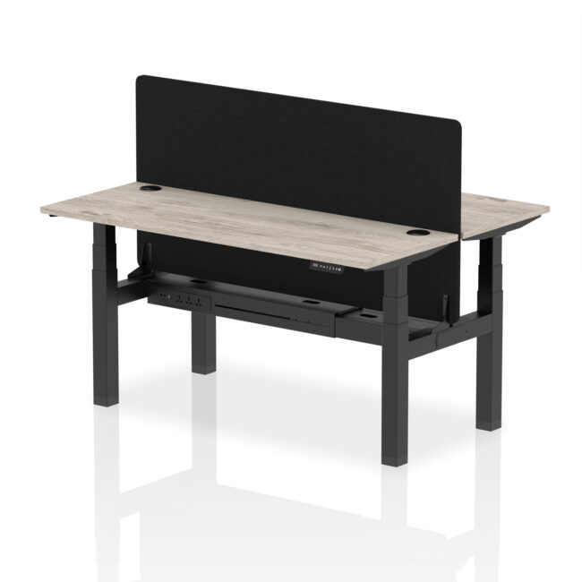Air Back-to-Back Slimline Height Adjustable Bench Desk - 2 Person with Black Straight Screen - Image 49