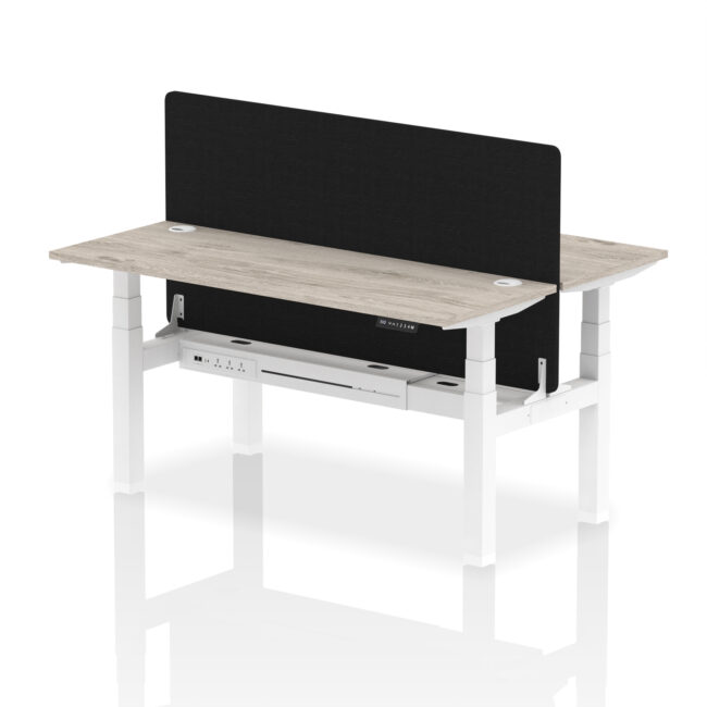 Air Back-to-Back Slimline Height Adjustable Bench Desk - 2 Person with Black Straight Screen - Image 51