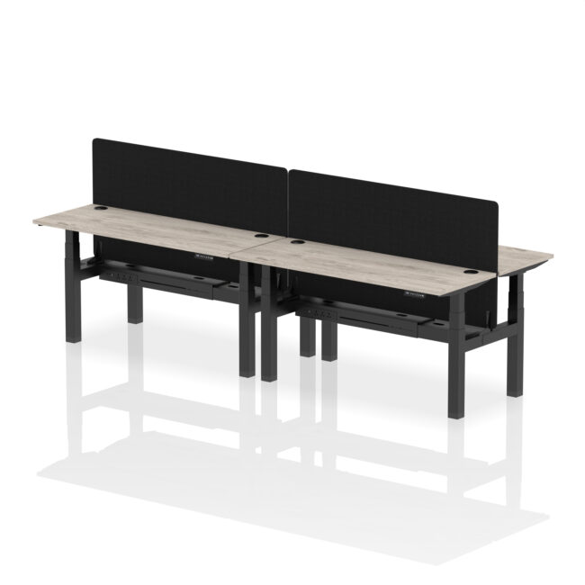 Air Back-to-Back Slimline Height Adjustable Bench Desk - 4 Person with Black Straight Screen - Image 49