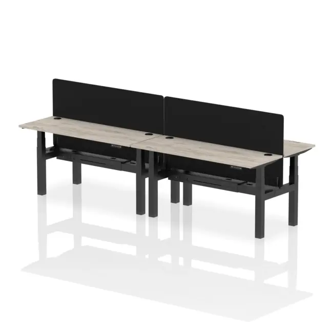 Air Back-to-Back Slimline Height Adjustable Bench Desk - 4 Person with Black Straight Screen - Image 49