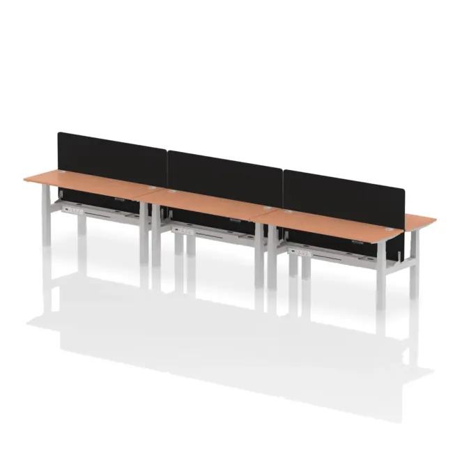Air Back-to-Back Slimline Height Adjustable Bench Desk - 6 Person with Black Straight Screen - Image 44
