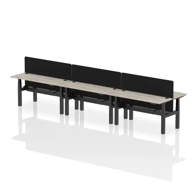Air Back-to-Back Slimline Height Adjustable Bench Desk - 6 Person with Black Straight Screen - Image 49