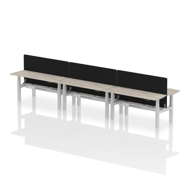 Air Back-to-Back Slimline Height Adjustable Bench Desk - 6 Person with Black Straight Screen - Image 50