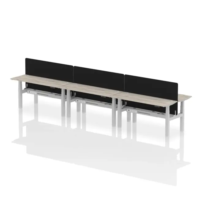 Air Back-to-Back Slimline Height Adjustable Bench Desk - 6 Person with Black Straight Screen - Image 50