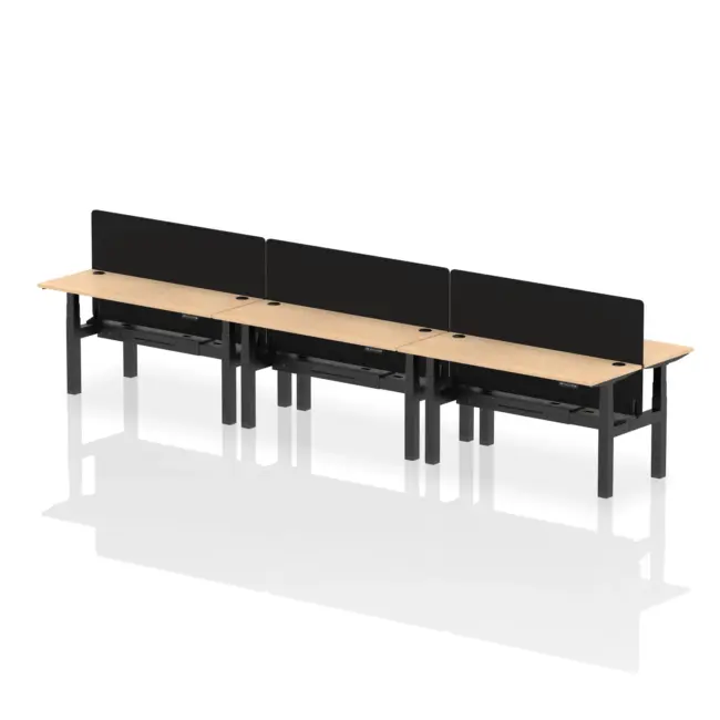 Air Back-to-Back Slimline Height Adjustable Bench Desk - 6 Person with Black Straight Screen - Image 52