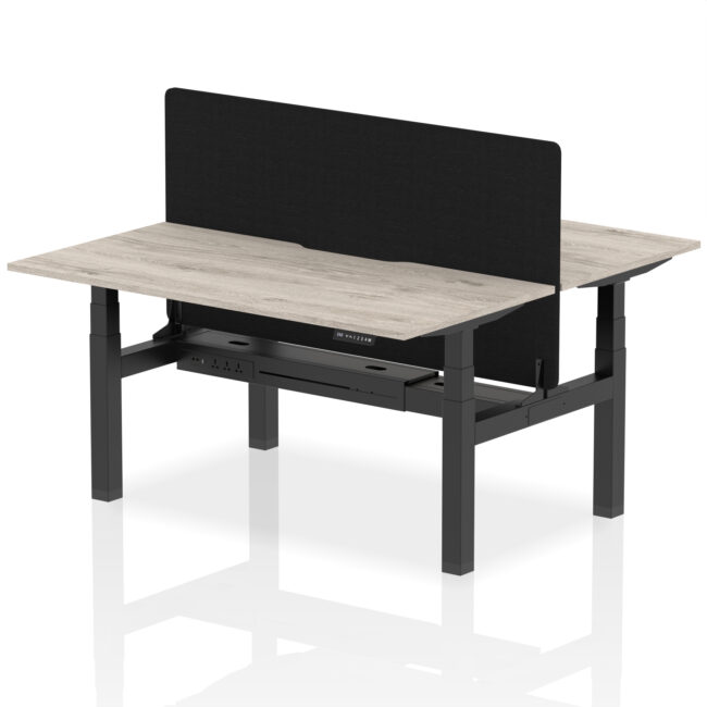 Air Back-to-Back Scalloped Edge Height Adjustable Bench Desk - 2 Person with Black Straight Screen - Image 40