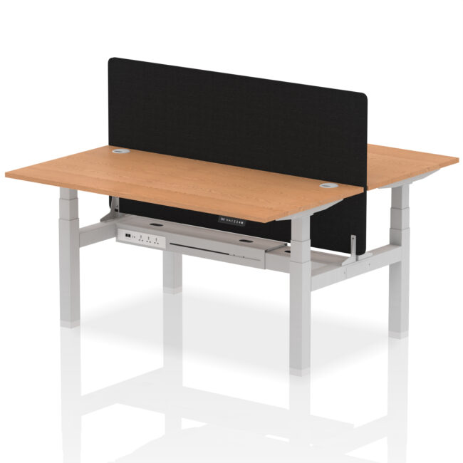 Air Back-to-Back Height Adjustable Bench Desk - 2 Person with Black Straight Screen - Image 56