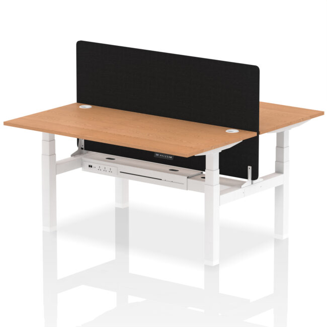 Air Back-to-Back Height Adjustable Bench Desk - 2 Person with Black Straight Screen - Image 57
