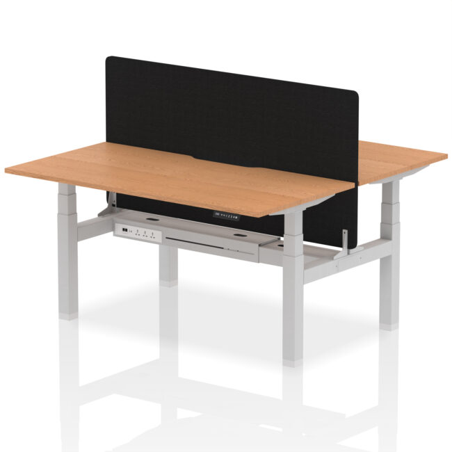 Air Back-to-Back Scalloped Edge Height Adjustable Bench Desk - 2 Person with Black Straight Screen - Image 47