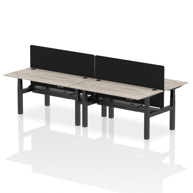 Air Back-to-Back Height Adjustable Bench Desk - 4 Person with Black Straight Screen - Image 49