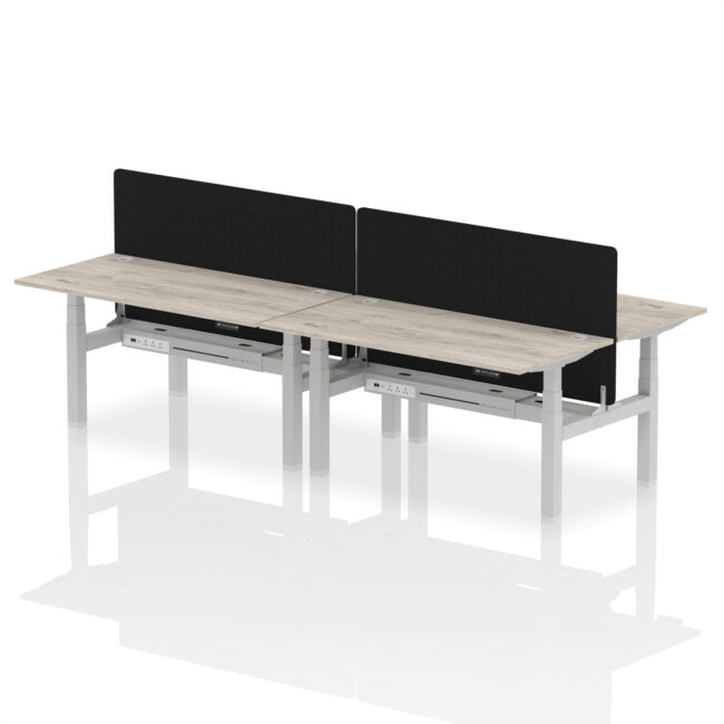 Air Back-to-Back Height Adjustable Bench Desk - 4 Person with Black Straight Screen - Image 50