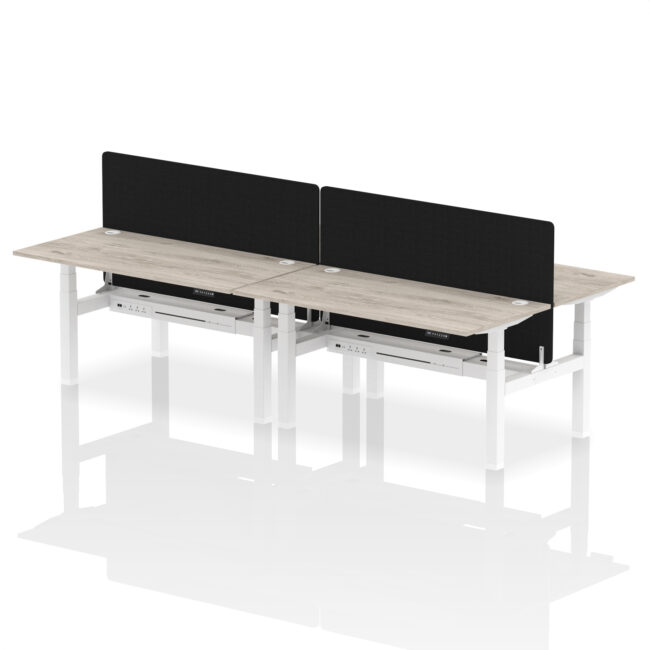 Air Back-to-Back Height Adjustable Bench Desk - 4 Person with Black Straight Screen - Image 51