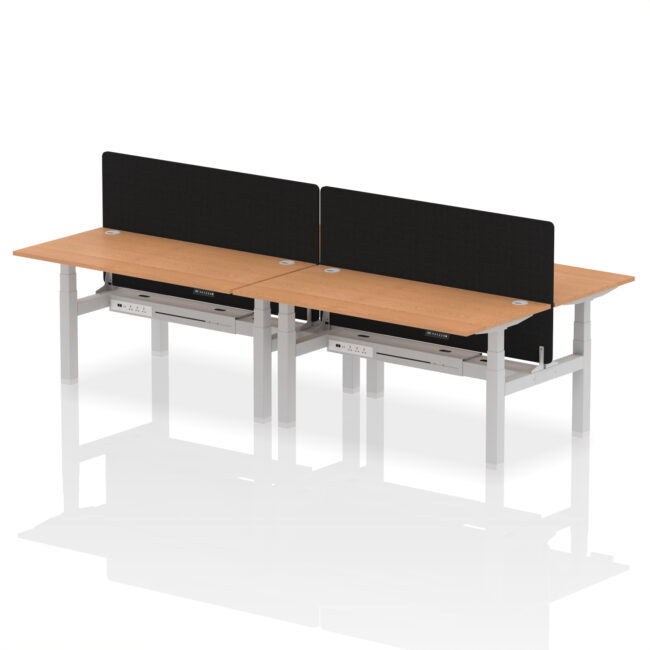 Air Back-to-Back Height Adjustable Bench Desk - 4 Person with Black Straight Screen - Image 56