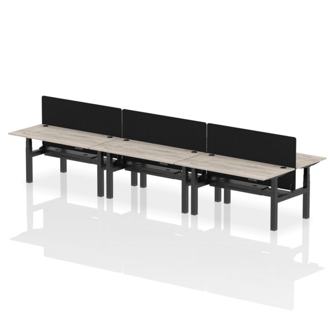 Air Back-to-Back Height Adjustable Bench Desk - 6 Person with Black Straight Screen - Image 49