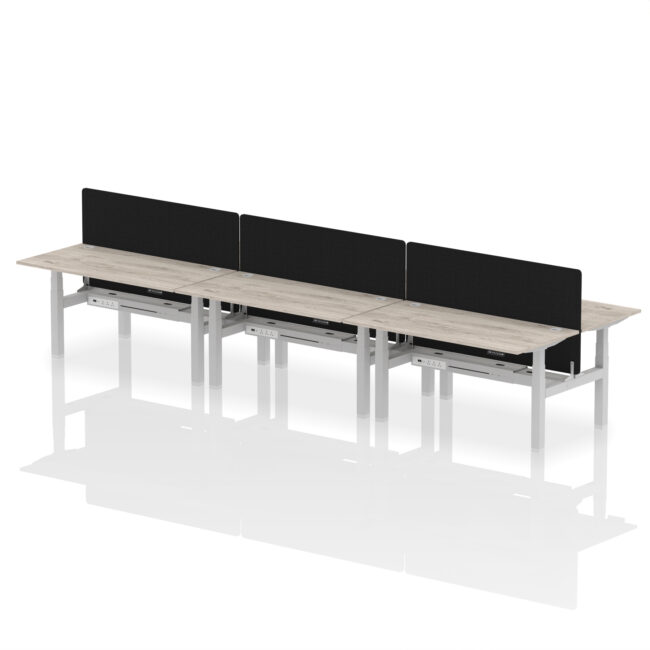 Air Back-to-Back Height Adjustable Bench Desk - 6 Person with Black Straight Screen - Image 50
