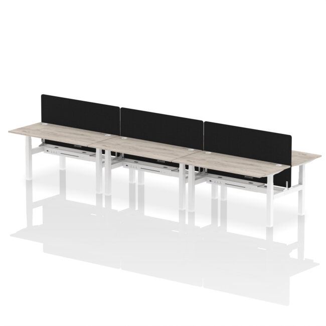 Air Back-to-Back Height Adjustable Bench Desk - 6 Person with Black Straight Screen - Image 51