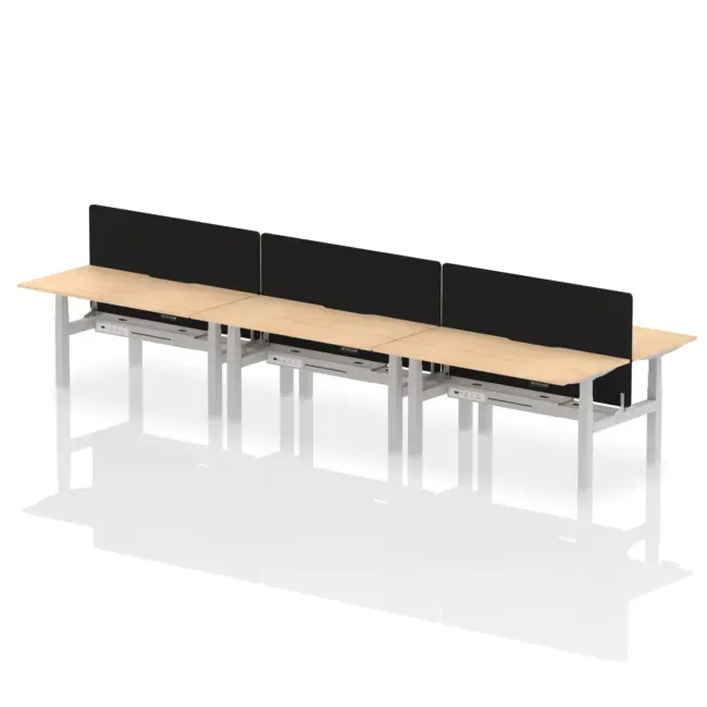 Air Back-to-Back Scalloped Edge Height Adjustable Bench Desk - 6 Person with Black Straight Screen - Image 44