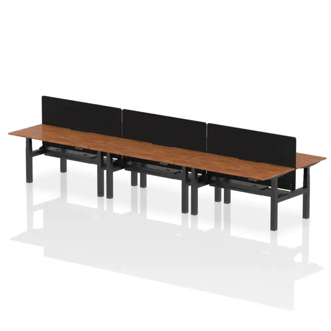 Air Back-to-Back Scalloped Edge Height Adjustable Bench Desk - 6 Person with Black Straight Screen - Image 49