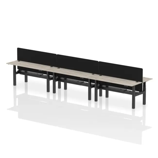 Air Back-to-Back Slimline Height Adjustable Bench Desk - 6 Person with Black Straight Screen - Image 70